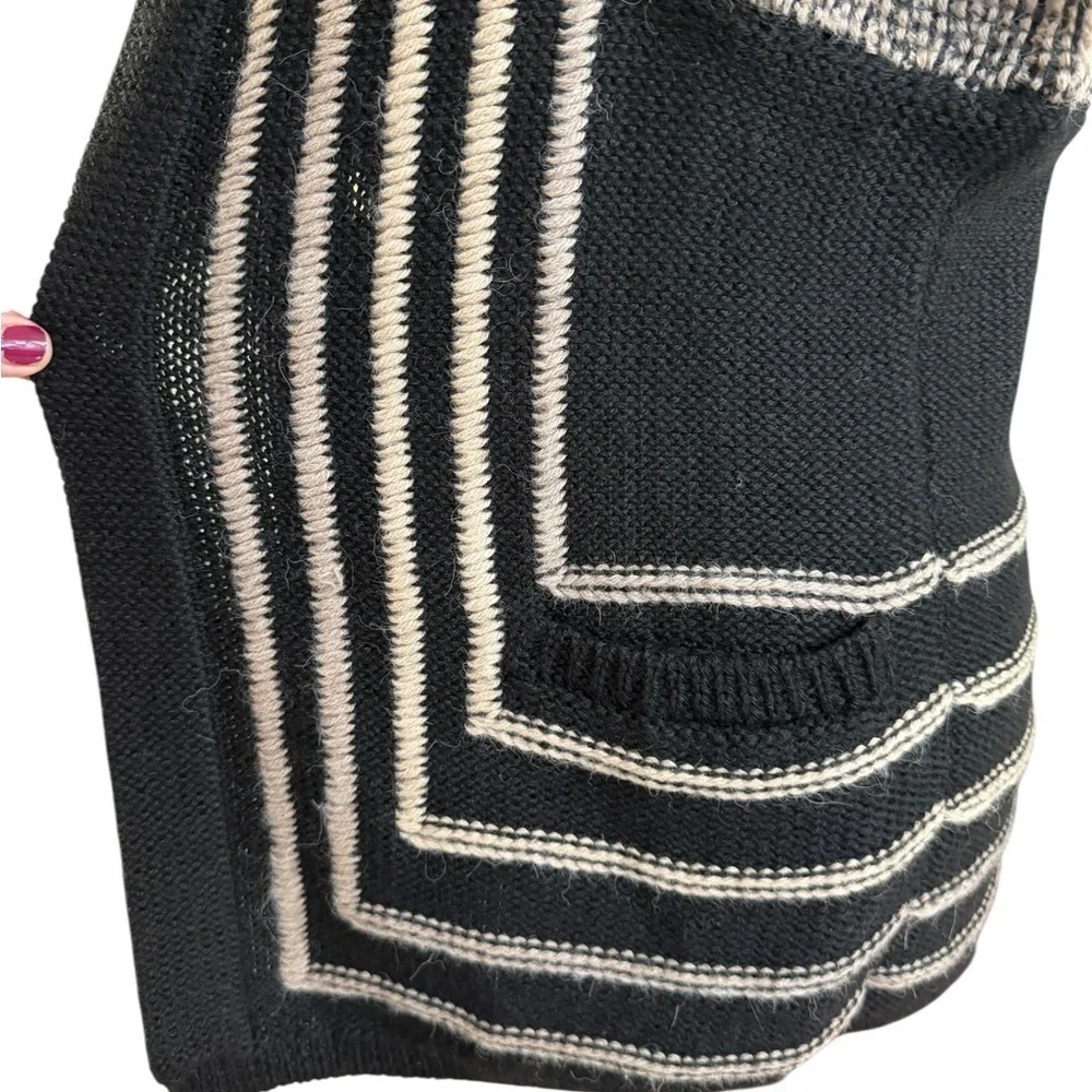 Zero + Maria Cornejo Black and Cream Geometric Vest Superfine Alpaca Cardigan